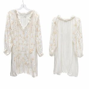 Sundance White Embroidered Boho Tunic Dress Modal Long Sleeve Tassel XXL